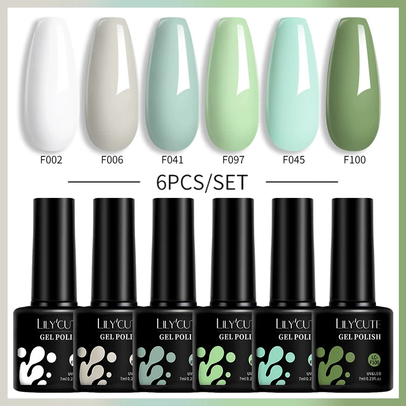 LILYCUTE 6PCS Gel Nail Polish Set Summer Neon Nail Gel Kits For DIY Nail Vernis Semi Permanent UV Lamp Gellak Nail Varnish Set