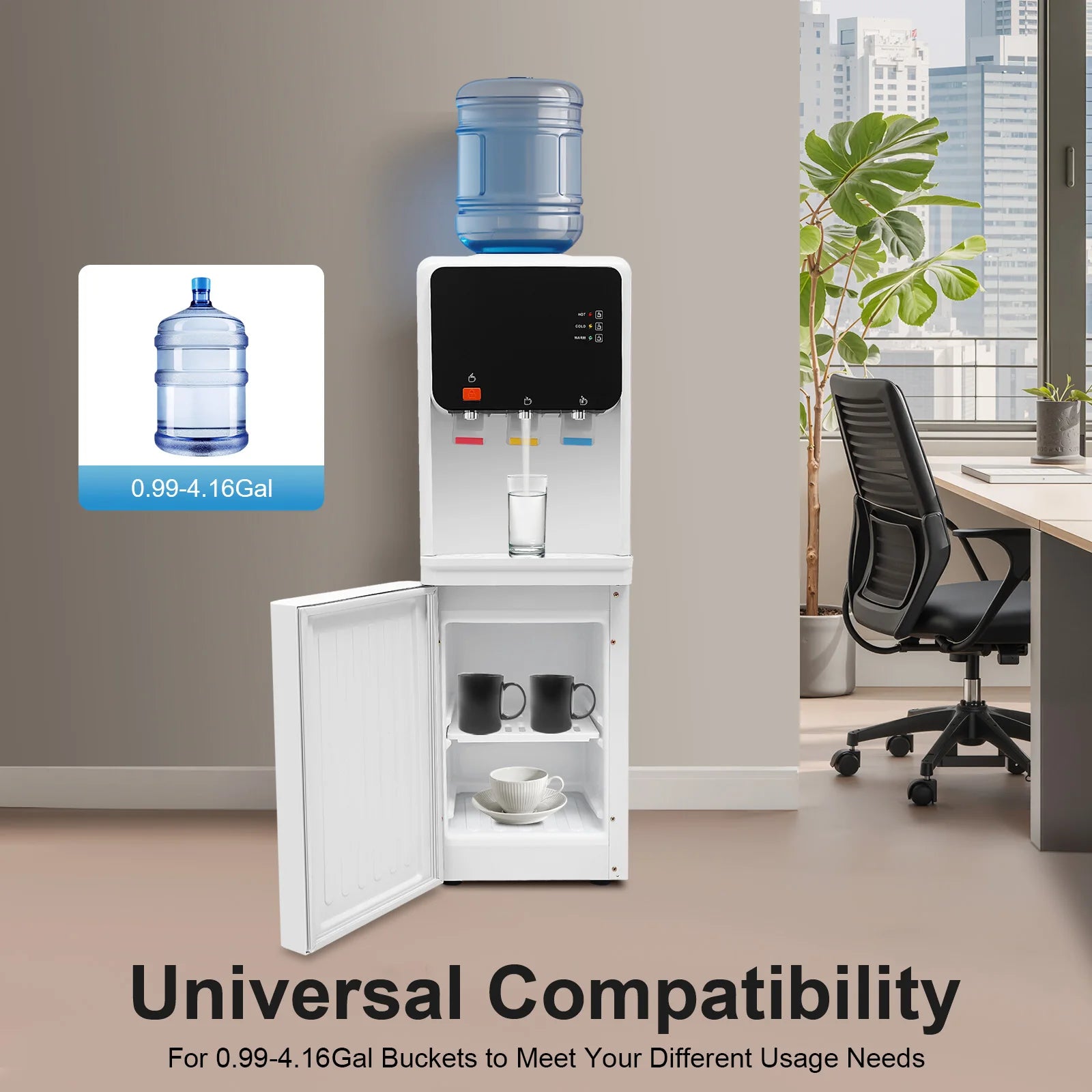 Hot&Cold Water Dispenser 500W Fast Heating 75W Cooling ABS Stainless Steel Home Office Electric Water Cooler with Child Lock
