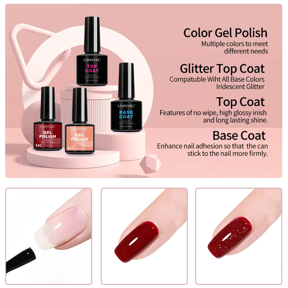 LIMEGIRL Gel Nail Polish Kit UV Soaking Gel Primer Polish Manicure Kit with UV LED Lamp Dryer Semi-Permanent Gel Varnish Kit Secondary image