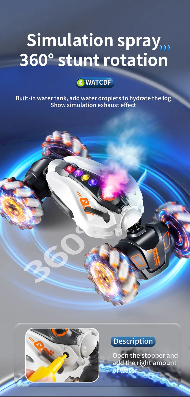 4WD RC Drift Car With Music Led Lights 2.4G Gesture Radio Remote Control Spray Stunt Car 360° Rotating Climbing Car Toys Gift