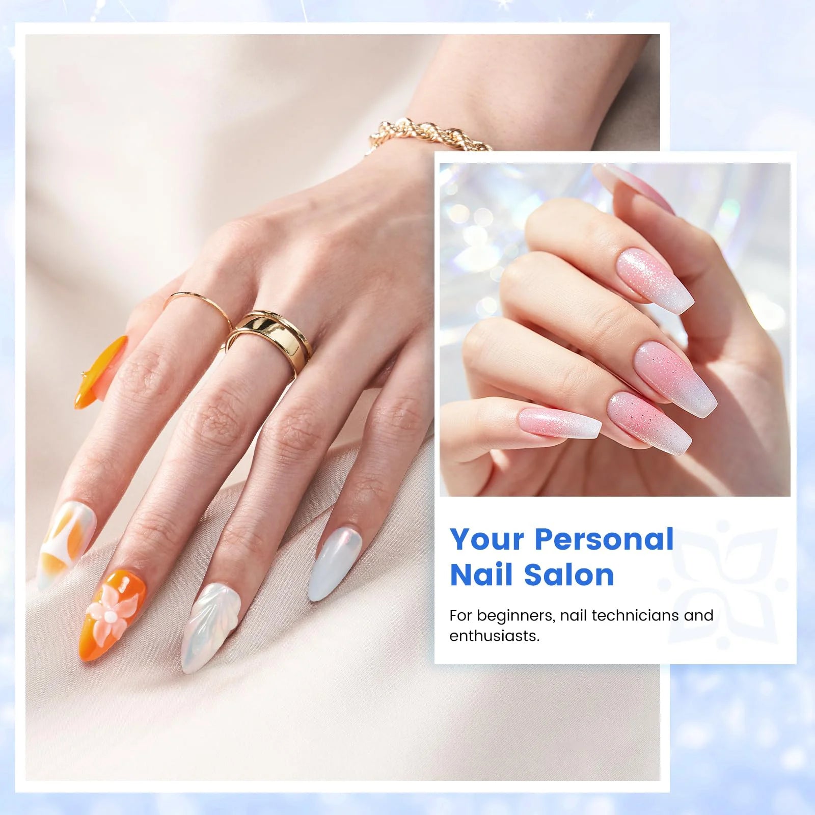 Acrylic Nail Kit with UV Light, Professional Nail Kit Acrylic Set for beginners with Everything 3PC Powder 24PC Glitter Fake Tip
