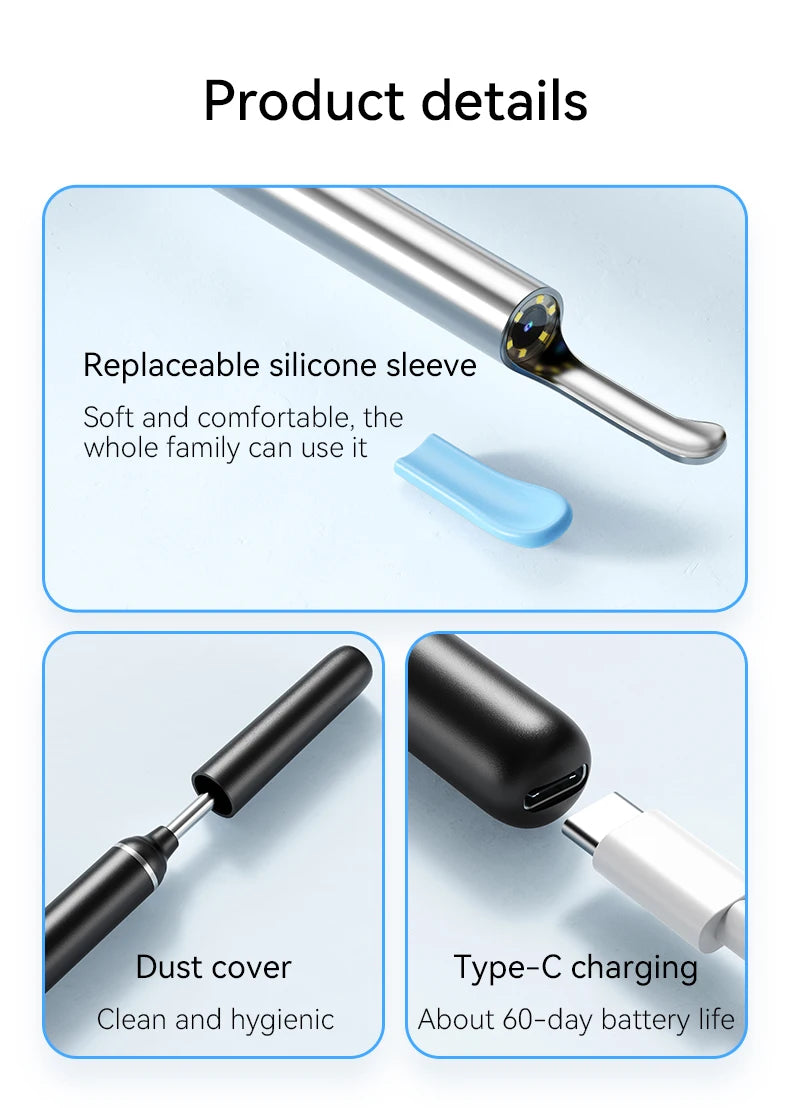 Wireless Ear Wax Removal with Camera Rechargeable Ear Cleaner 1080P Check Camera with Ear Spoon Set Canal Clean