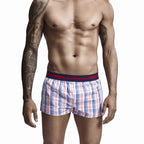 SEOBEAN Classic Plaid Mens Boxer Shorts 100% Cotton Underwear Boxershorts U convex Pouch Arrow Panties Shorts Men Sleep Bottoms