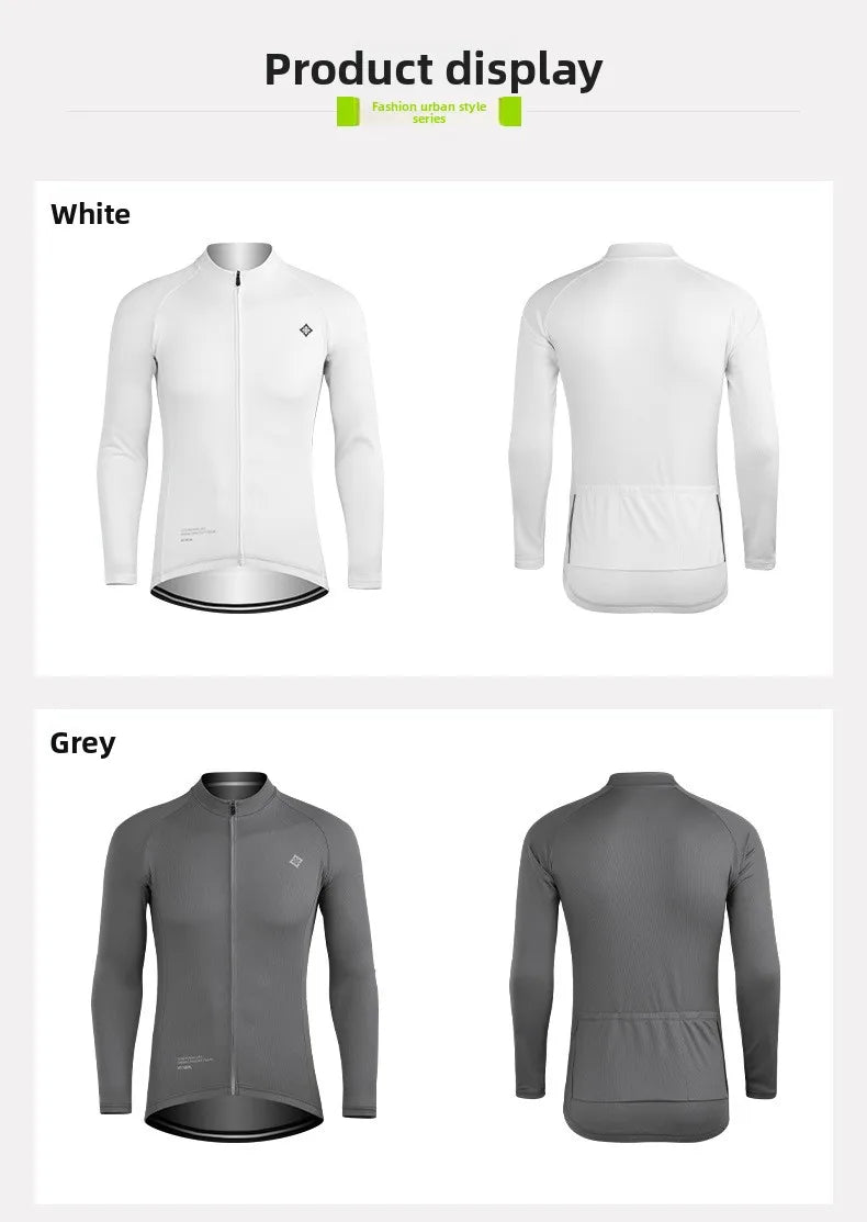 XINTOWN Men's Long Sleeve Cycling Jersey, Spring/Summer Racing Apparel, Export Bicycle Clothing, Solid Color Long Top