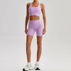 Buttery Soft Nylon Yoga Set Crisscross Back Sports Bra High Waist Biker Shorts 2 Piece Gym Set Workout Outfit Women Activewear