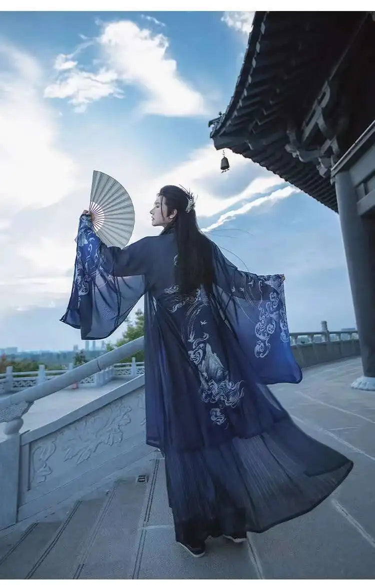 Original Chinese Floral Clouds Hanfu Dress Men Women Traditiional Weijin Period Gradient Costume Niche Fairy Cosplay Clothing