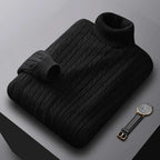 Autumn New Men's Turtleneck Jacquard Sweater Solid Color Knitted Pullover Casual Warmth High Elastic Versatile Male Sweatwear