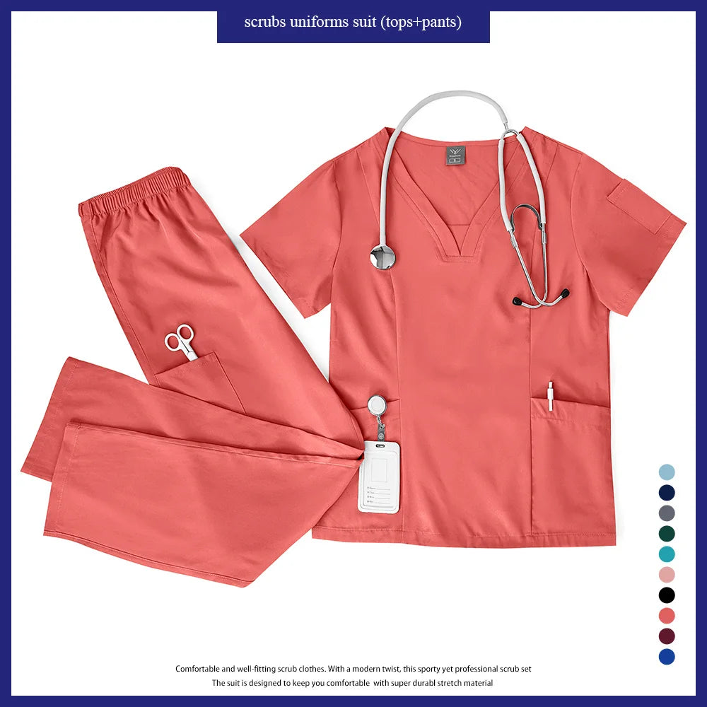 Niaahinn Scrubs Uniforms Sets Wholesale Medical Scrub Stretch Suit Healthcare Nursing Uniform Unisex Surgical Uniforms Woman Men