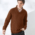 Men's Sweater Spring Shawl Collar Pullover Solid Color Sweater Casual Cable Knit Button-Up Pullover High Quality Tops US Size
