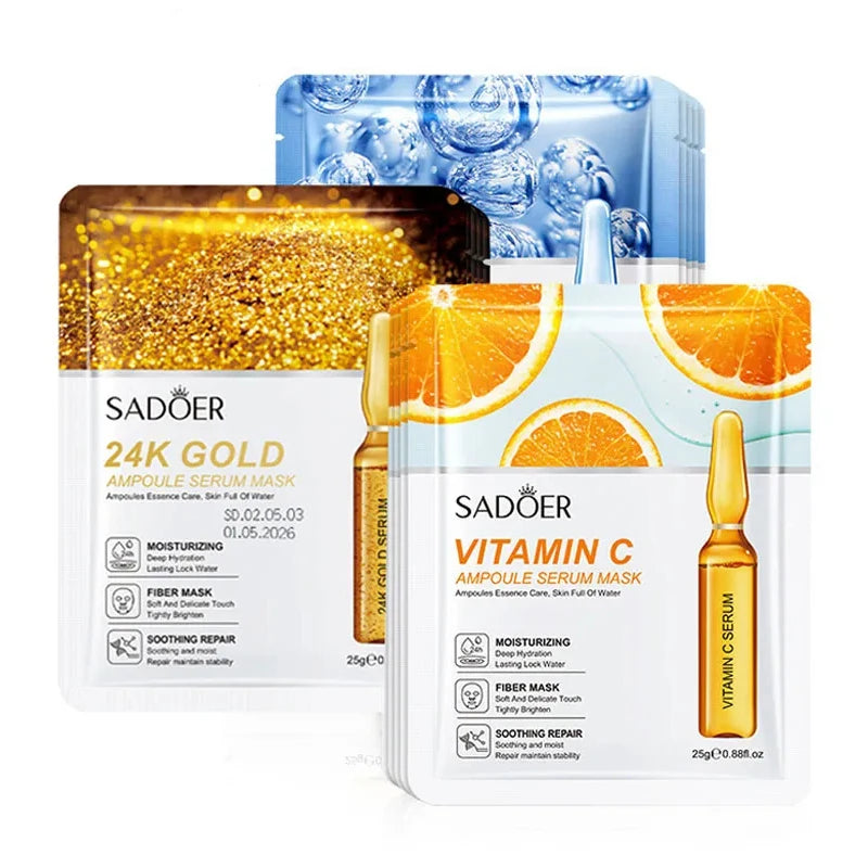 10pcs SADOER 24K Gold Vitamin C Hyaluronic Acid Face Mask Facial Moisturizing Firming Hydrating Facial Masks Skin Care Products Main image