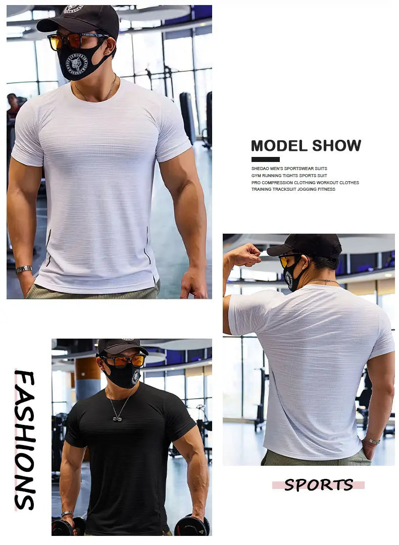 Muscle Training Compression T-shirt Man Running Dry Fit Tee Plain Color Plus Size Gym Men's T-shirts Sports Men Tops Sweatshirt