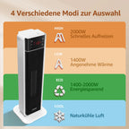 Aigostar Energy-Saving Fan Heater with Thermostat, 2000W PTC Ceramic Fan Heater with Remote Control, 70° Oscillation, 4 Modes