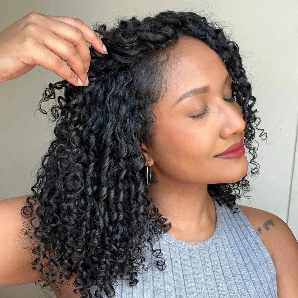 Pixie Curly Human Hair Weave Bundle With Closure Brazilian Human Hair Weave Extensions 100% Human Hair Weft HD Lace Closure