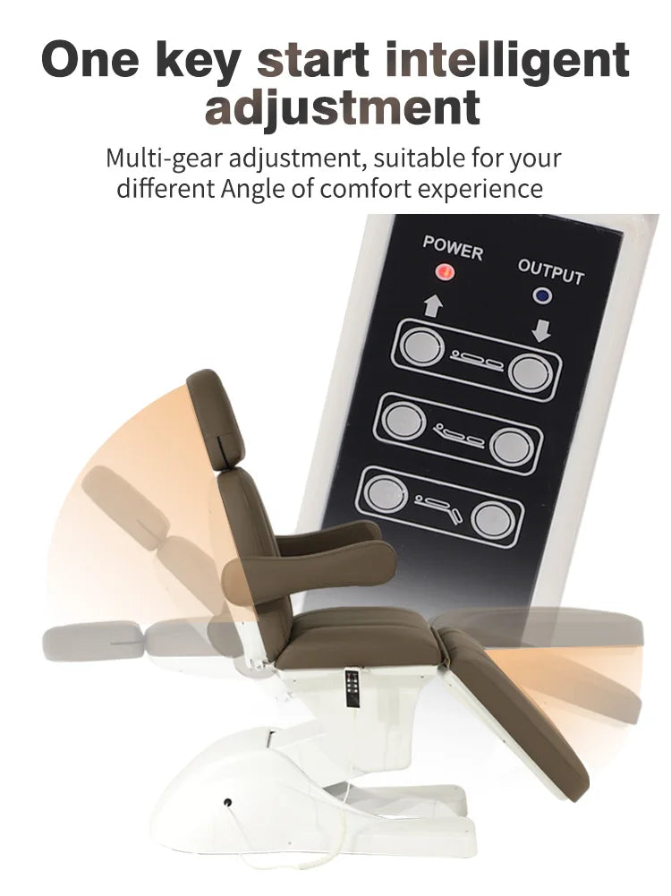 Multifunctional beauty salon equipment brown polyurethane leather 3 motor reclining electric massage face wash bed