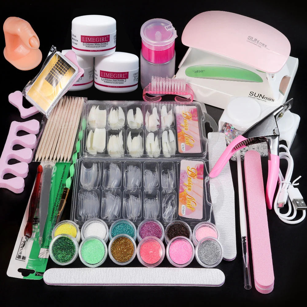 Nail Acrylic Powder and Liquid Monomer Nails Art Decoration For Manicure Set Kit Crystal Nail Glitter 3D Nail Tips Carving Tools Main image