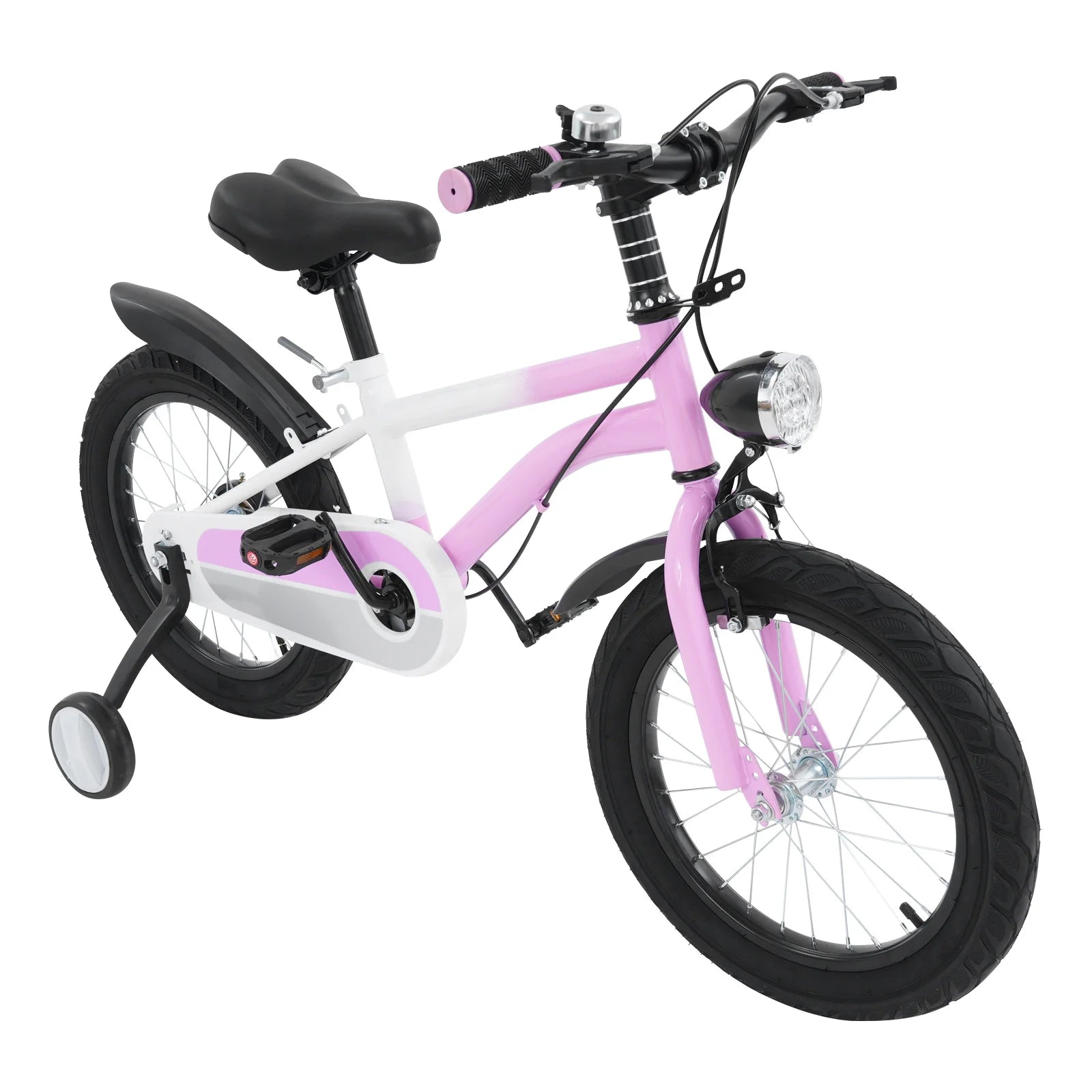 16 Inch Children's Bicycle Carbon Steel Mountain Bike with Auxiliary Wheels & LED Light for 5-8 Years Old,Height Adjustable,60Kg