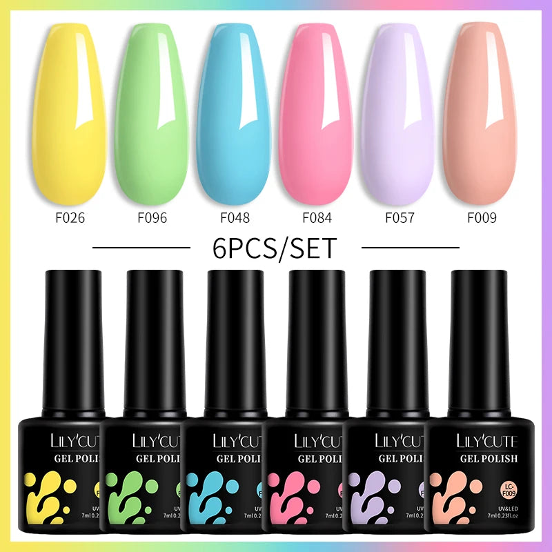 LILYCUTE 6PCS Gel Nail Polish Set Summer Neon Nail Gel Kits For DIY Nail Vernis Semi Permanent UV Lamp Gellak Nail Varnish Set