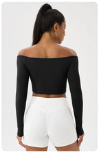 Yoga long-sleeved T-shirt women's one-shoulder sexy tight fitness wear top nude feel quick-drying sports sleeved Yoga Shirts