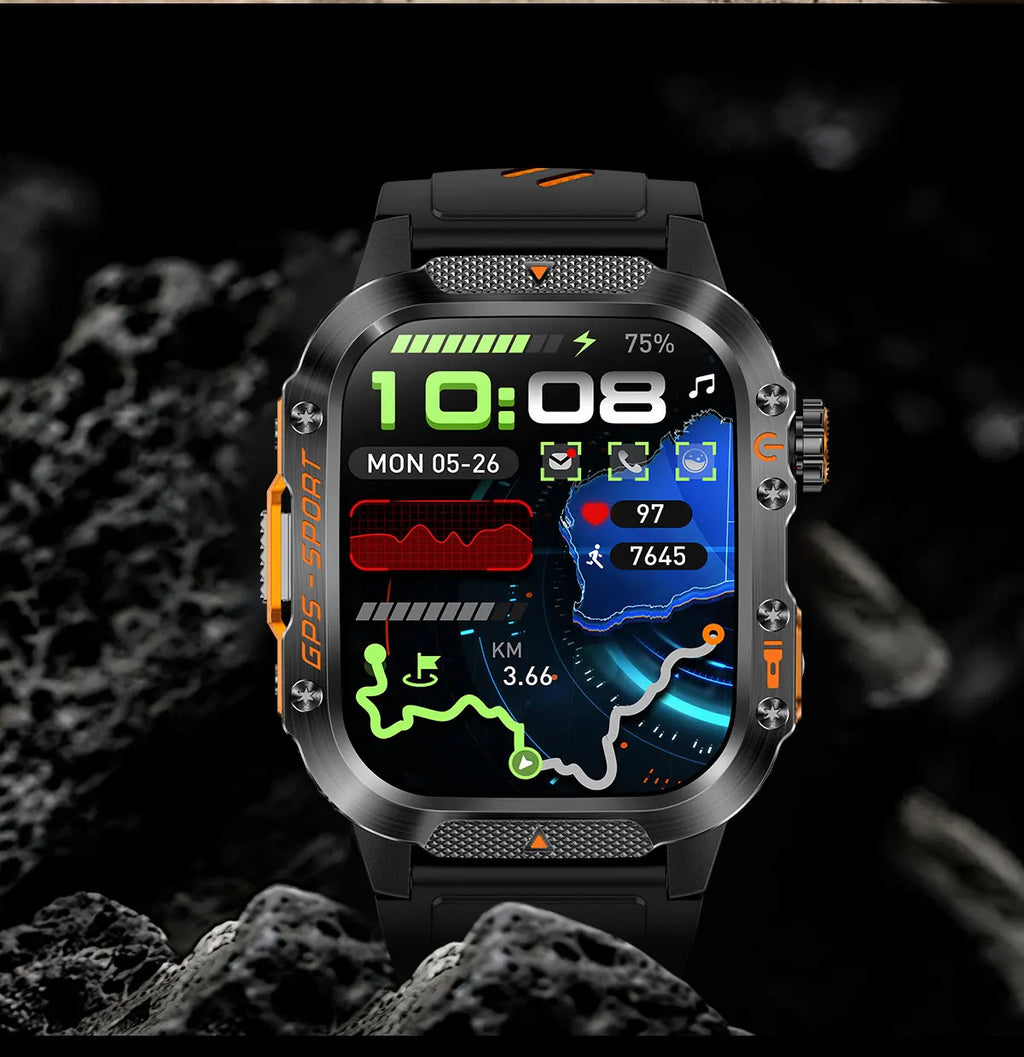 2025New GPS Smart Watch For Xiaomi IOS Military Compass Flashlight Smartwatch Men 10ATM Waterproof 100+Sport Modes BT Call Watch