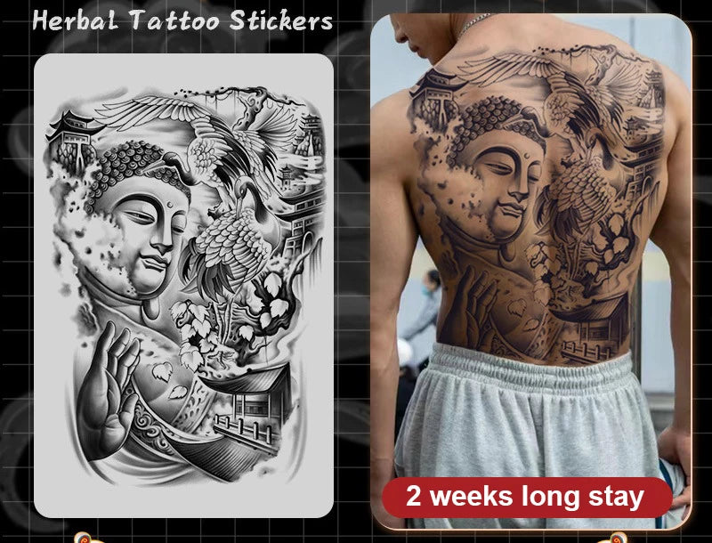Magic Juice Ink Waterproof Tattoo Stickers Full Back Large Size Herbal Juice Temporary Tattoos Men Body Art Dragon Tiger