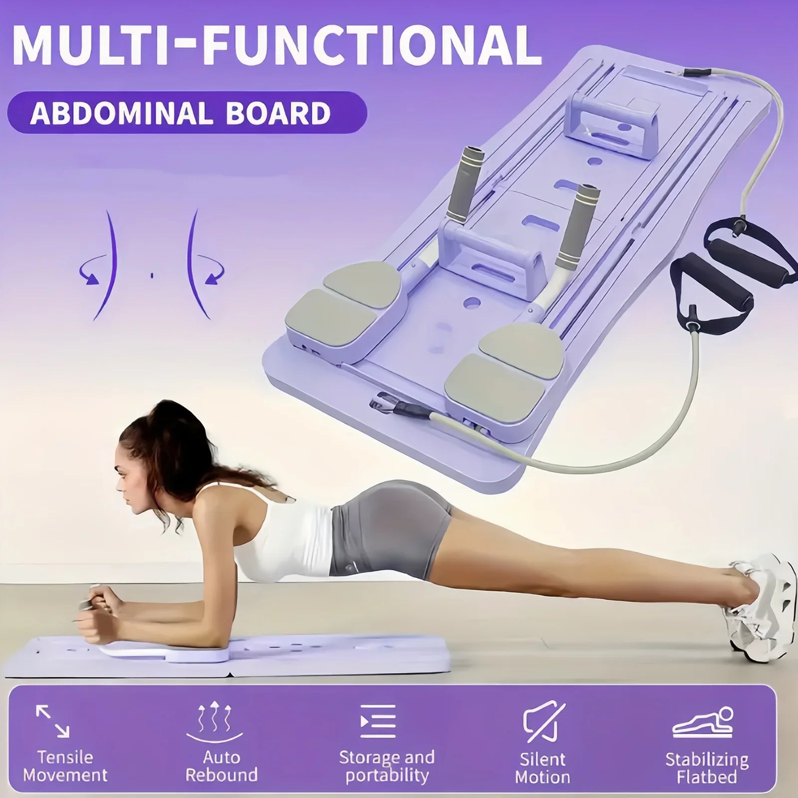 Multi-Functional Foldable Pilates Reformer Board with Counter, Full Body Abdominal Workout Sliding Trainer, Home Core Strength Exercise Equipment with Resistance Bands & Handles