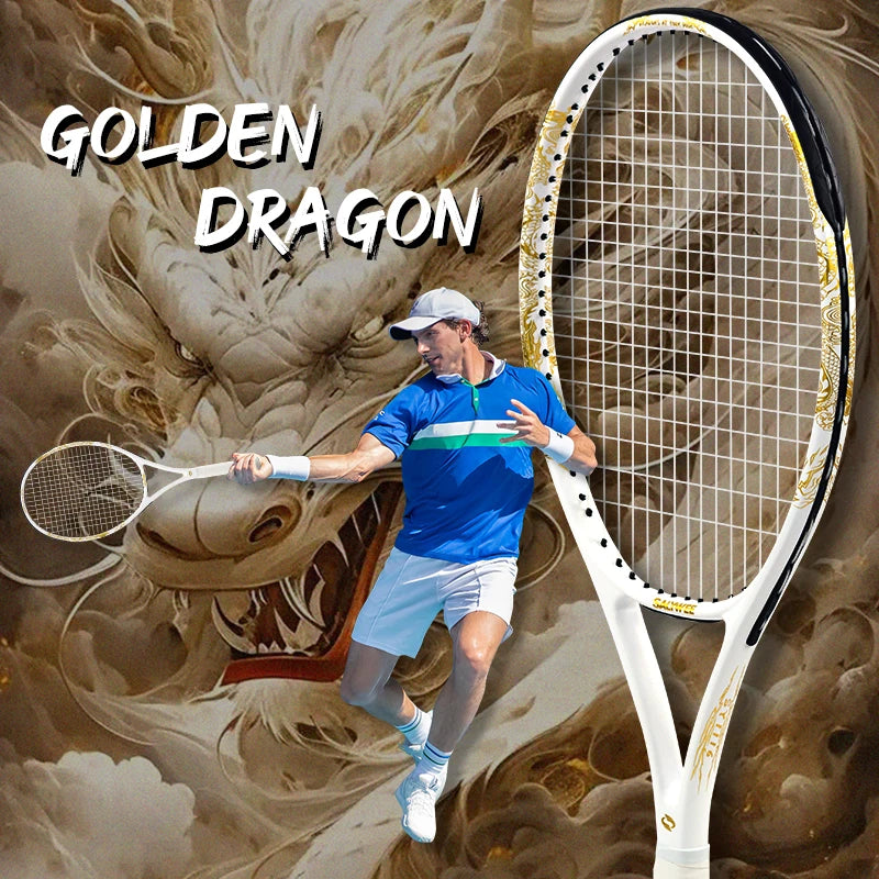 Golden-Dragon Carbon Fiber Tennis Racket For Adults, Ideal for Intermediate Training, Chinese Style Dragon, 50~60lbs, Free Gifts Secondary image