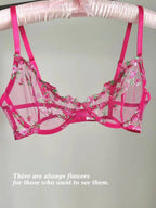 European Women Alluring Sheer Lace Embroidery Underwire Bra, Big Bust Support Minimize Anti‑Sagging Soft Lingerie S‑XL  Bra Set