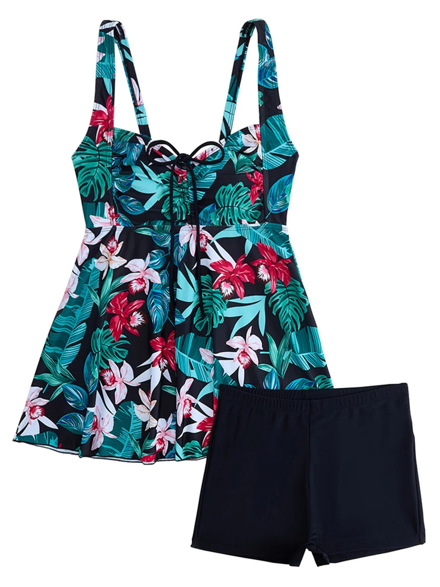 2026 Tankini Set Floral Swimwear FemaleTwo Pieces Swimsuit Women Beach Dress Bathers Bathing Swimming Swim Suit Beachwear XXL