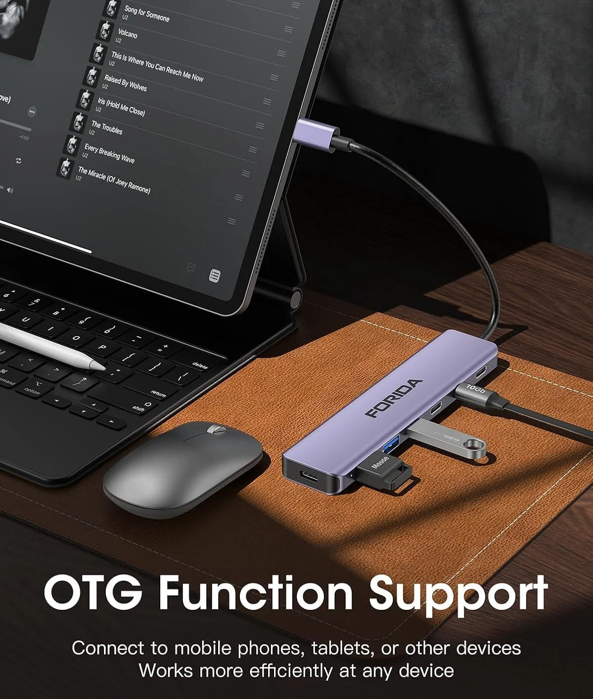 FORIDA USB Hub Type C 10Gbps USB C Splitter PD 100W Power Charging USB 3.2 Gen2 Adapter for Laptop MacBook Desktop Tablet