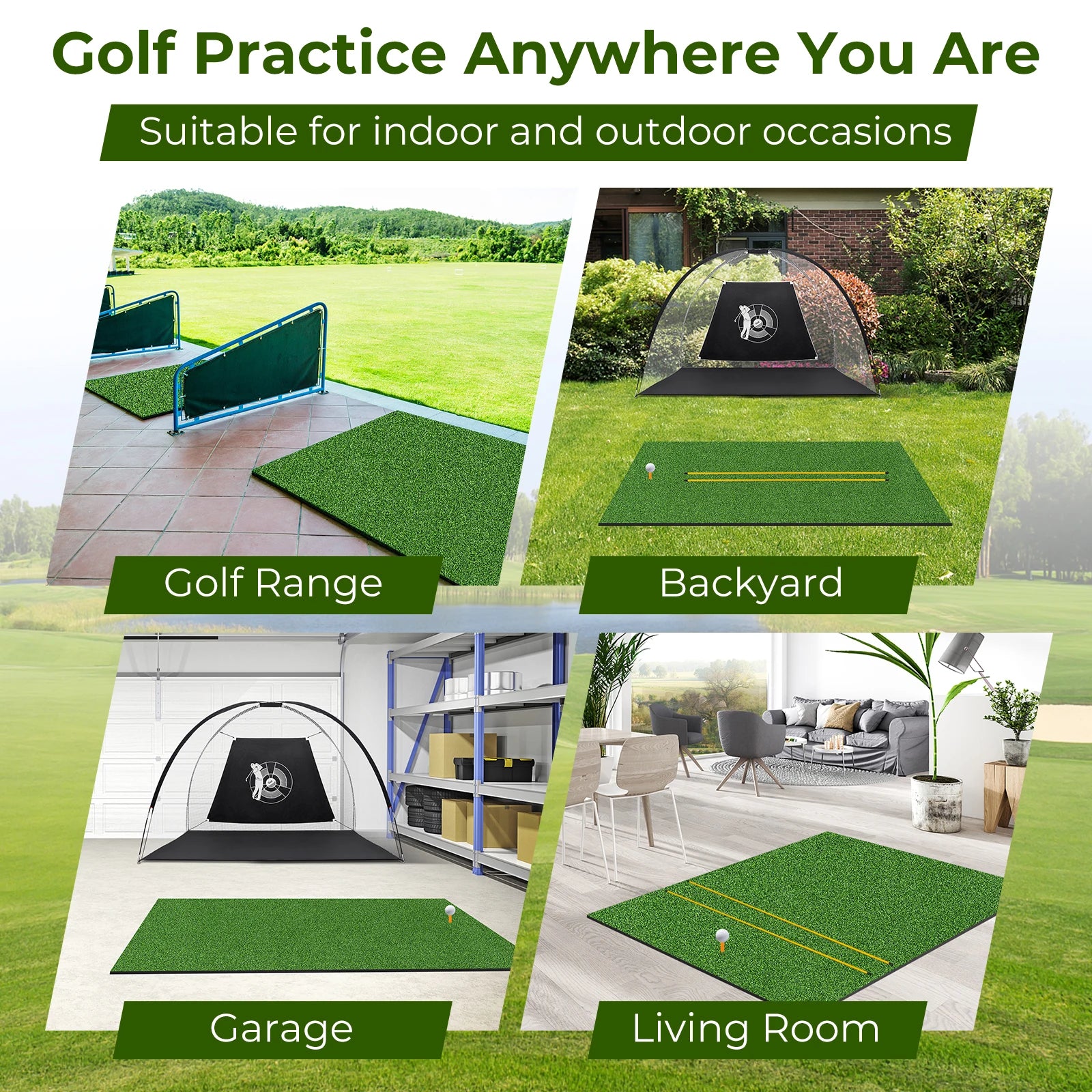 Golf Practice Mat with Artificial Grass, 5 x 4 Feet Indoor Outdoor Hitting Pad with Rubber Tees & Alignment Rods, Golf Mat