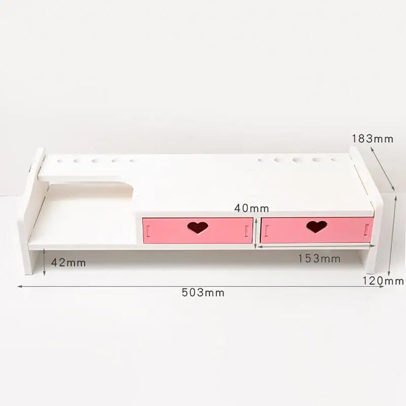 Pink White Student Storage Rack Heart Drawers Monitor Laptop Increase Shelf Office Screen Riser Holder Stationery Pen Storage