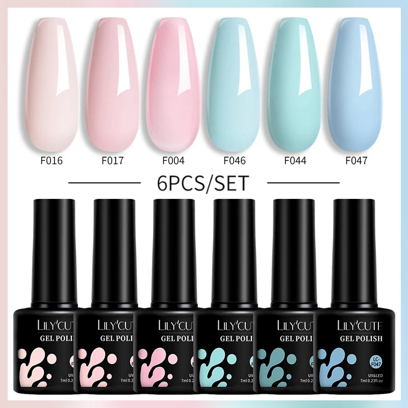 LILYCUTE 6PCS Gel Nail Polish Set Summer Neon Nail Gel Kits For DIY Nail Vernis Semi Permanent UV Lamp Gellak Nail Varnish Set