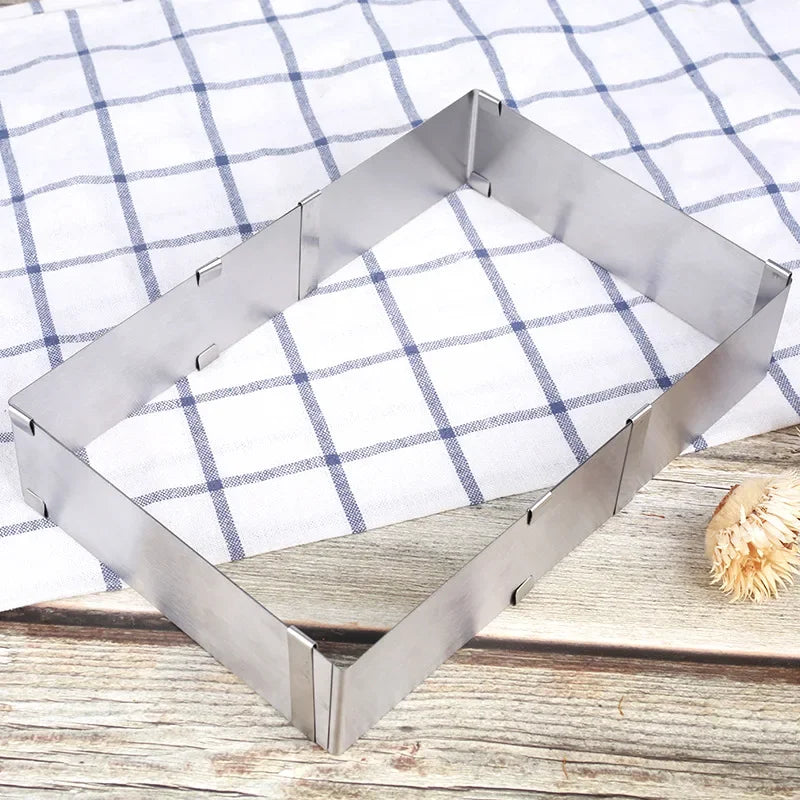 1pc large stainless steel adjustable telescopic active long square mousse ring cake baking mold Secondary image