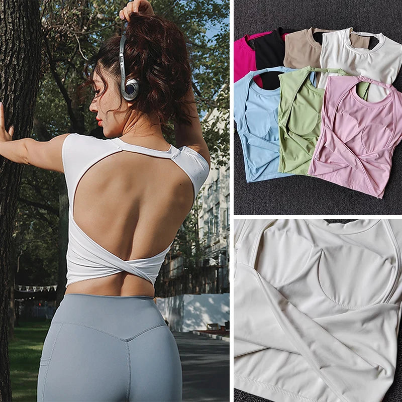 Women's Slim Fit Open Back Sports Tank Built in Fixed Cups Breathable Pilates Yoga Workout Top Main image
