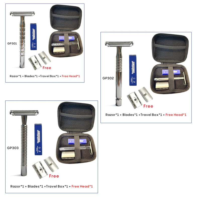 Shavcooo Glide Pro 4D Stainless Steel Safety Razor Eco-friendly Dual Half Shaving Shaver for Men Women Gift kit with Travel Box