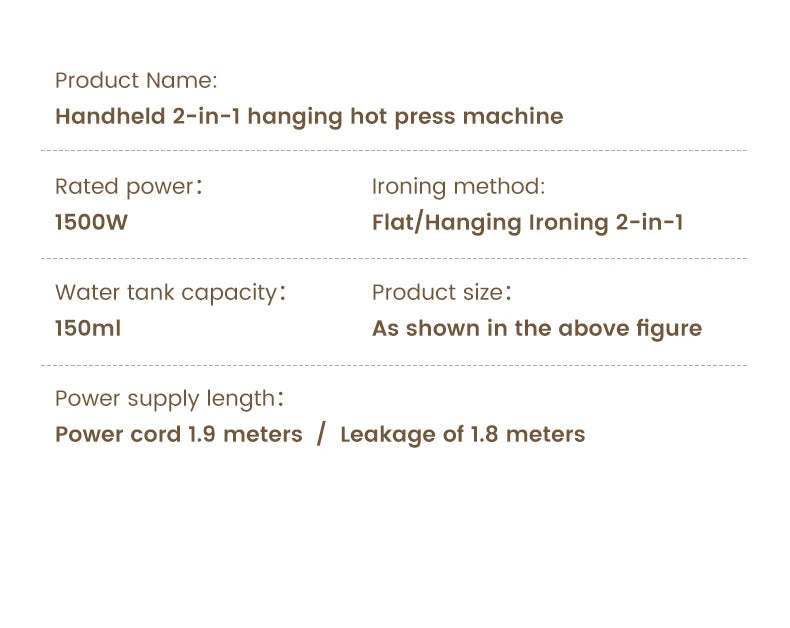 1500W Handheld Steam Hanging Iron Touch Screen Control 15 Seconds Fast Preheat 150ml Portable Home Small Fabric Clothes Steamer