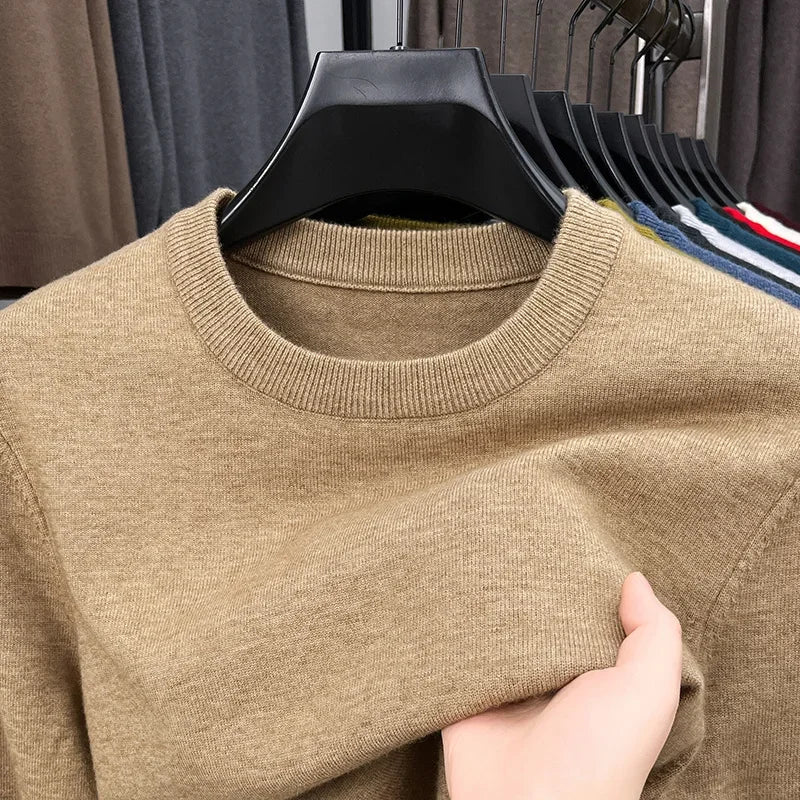2025 New Men's Casual Sweater Round Neck Long Sleeve Knitted Sweater Diamond Pattern Fashion Versatile Top 2029