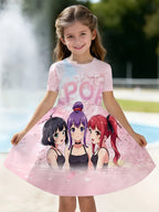 Kpop Cartoon Graphic Dress for Girls Funny Gift for Fan Harajuku Girl Clothes Summer Tops Short Sleeve Dress Children's Clothing