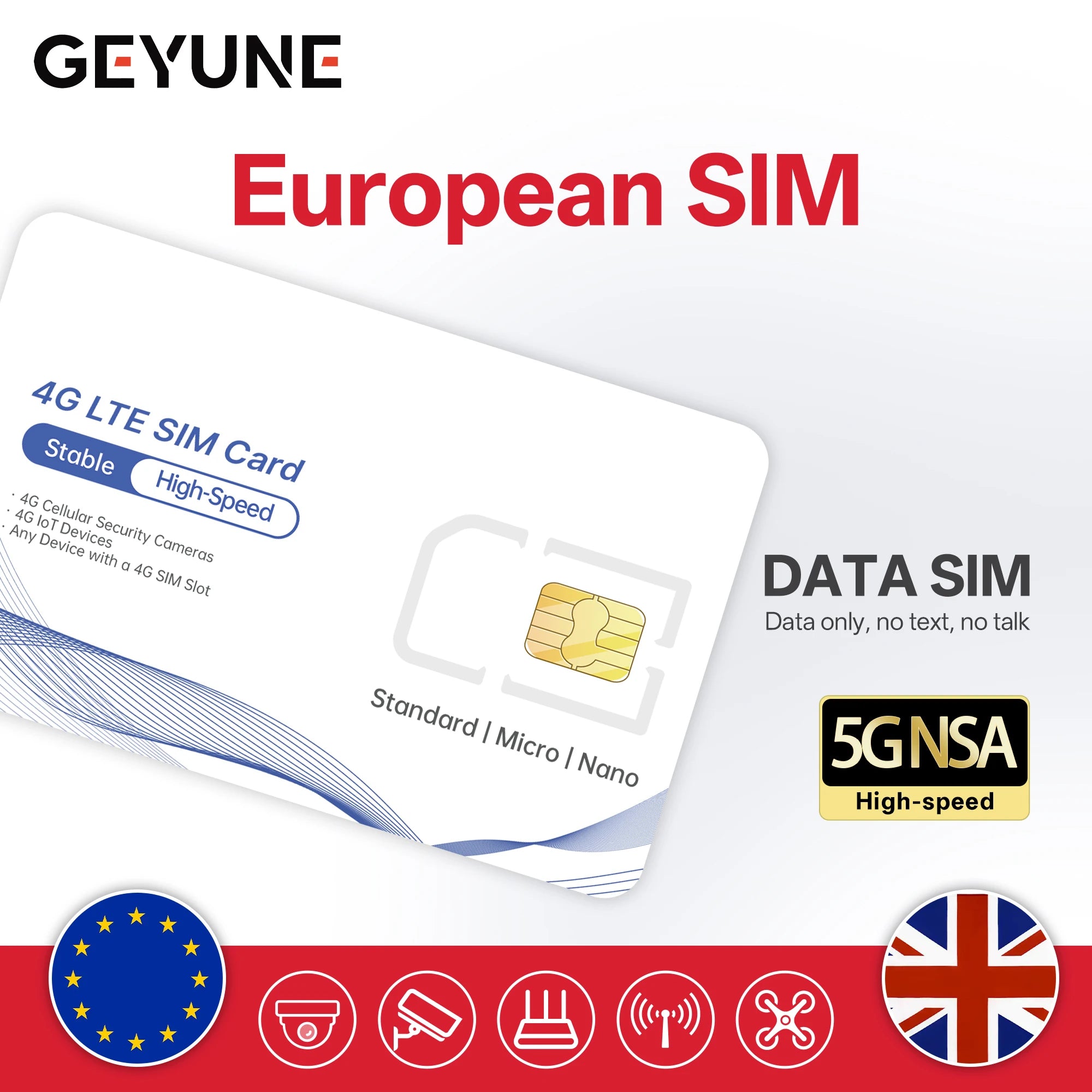 Europe Prepaid Data SlM Card,Coverage in Europe/UK Countries,High-Speed 5G/4G LTE,Data-only SIM Deal for 4G Camera and Travel Main image