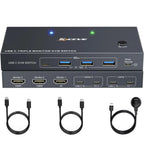 USB-C Docking Station Triple/Dual Monitor KVM Switch 4K 1080P@60Hz,USB C KVM Switch 3/2 Monitors 2 Laptops For Windows /Mac OS