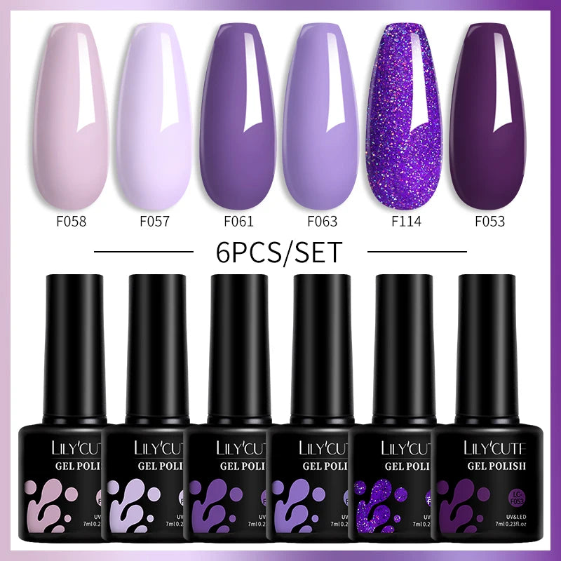 LILYCUTE 6PCS Gel Nail Polish Set Summer Neon Nail Gel Kits For DIY Nail Vernis Semi Permanent UV Lamp Gellak Nail Varnish Set