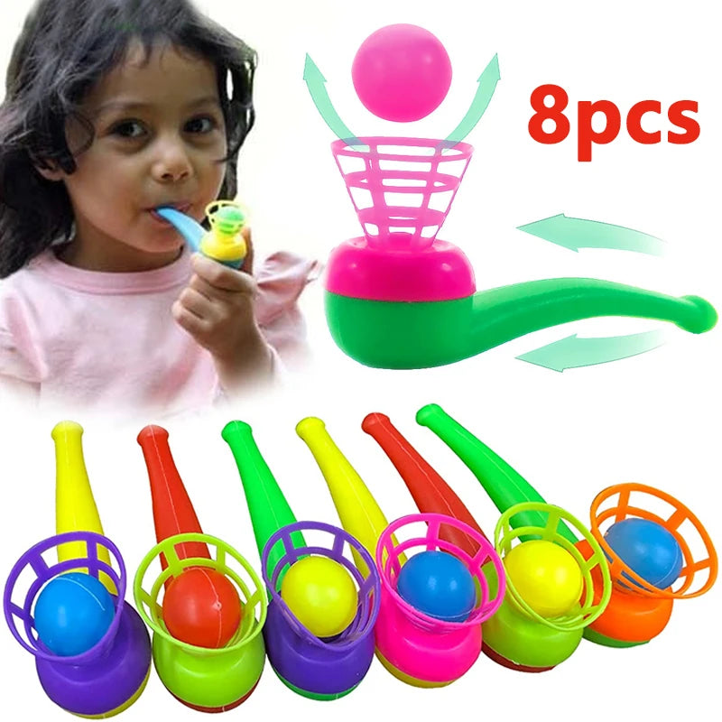 2-8pcs Colorful Plastic Tube Blow Ball Children's Puzzle Toys Classic Magic Floating Blow Ball Toys Baby Balance Training Game Main image