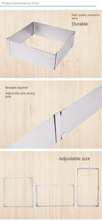 1pc large stainless steel adjustable telescopic active long square mousse ring cake baking mold