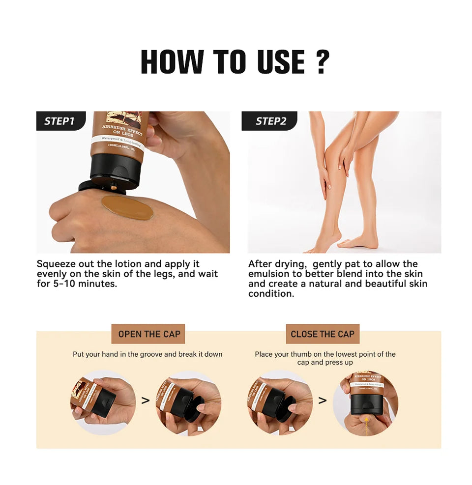 Bronze Leg & Body Makeup Foundation With Powder Puff 100ml Waterproof Long Lasting Even Skin Tone Body Tanning Cream 3 Colors