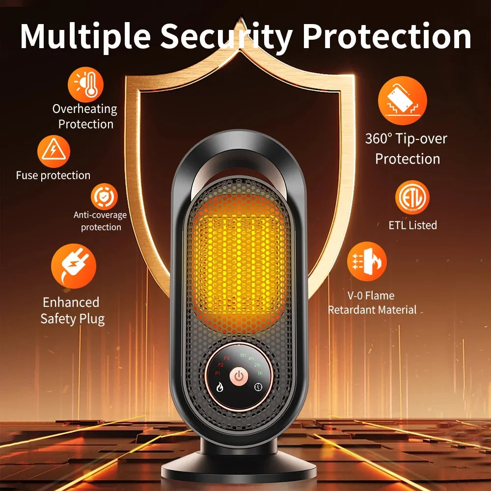 1000W Electric Heater Portable Mini Desktop Fan Heater Smart Hot Air Blower Home Bedroom Office Warmer Machine for Winter