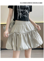 Sweet Bow Pleated Fluffy Skirts for Women Summer Korean Style Elastic Waist Lantern Skirt Woman Loose White A-Line Short Skirts