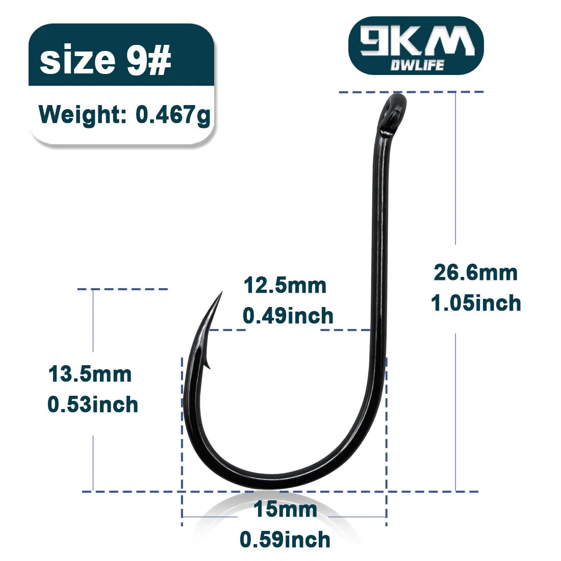 9KM Chinu Hooks 50~100Pcs Single Fishing Circle Hook Black High Carbon Steel for Saltwater Freshwater Porgy Bream Grouper