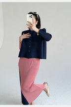 Khaki Beige Pleated Crew Neck Button Vest & Pleated Color Block Skirt Set Drapey Co-ord Set Minimalist Chic Trendy Daily 2026