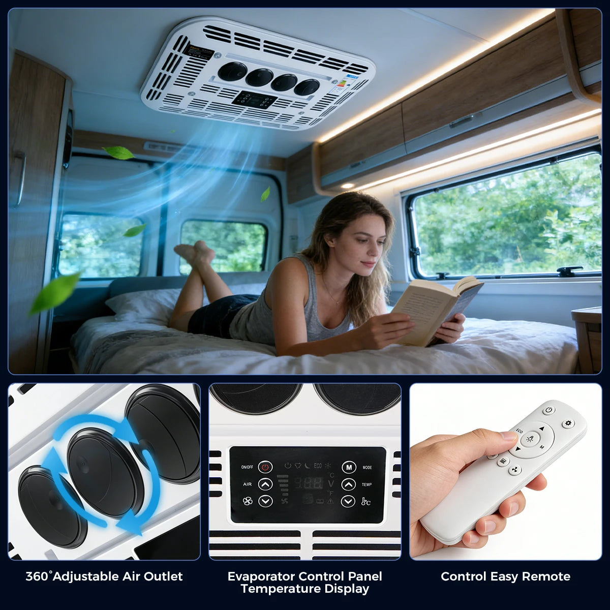 Sunster 12V/24V Fast Cooling Roof Air Conditioner Electric Cool RV Rooftop Parking for Truck Camper Van Caravans Motor home Secondary image