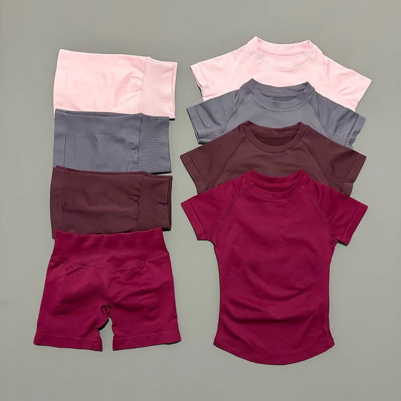 Sport Short Sleeve Top Women Running Sports T Shirt Summer Short Sleeve Round Neck Breathable Gym Vest Yoga Fitness Top